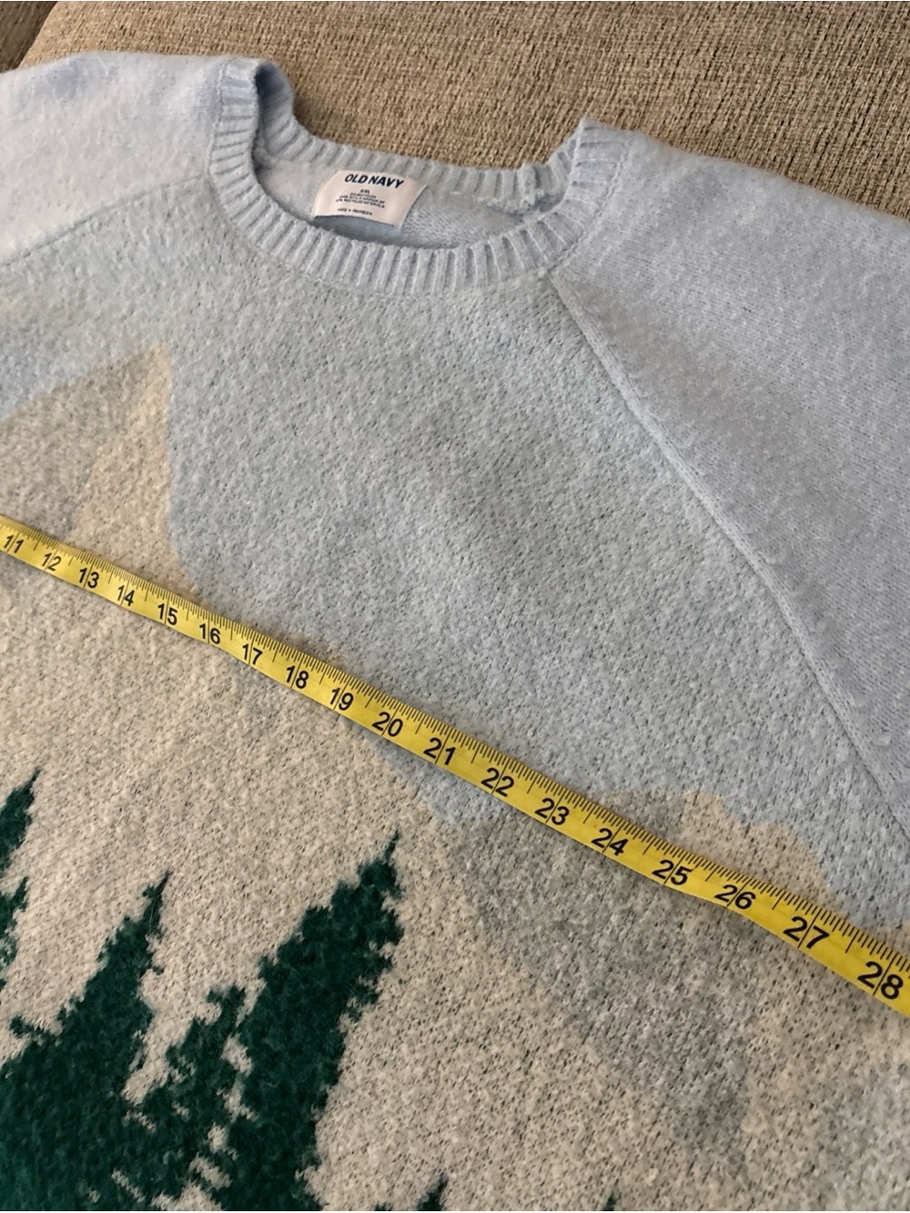 Sz XXL Old Navy Light Blue Scenic Forest Christmas vibes Crewneck Sweater used - Picture 13 of 15